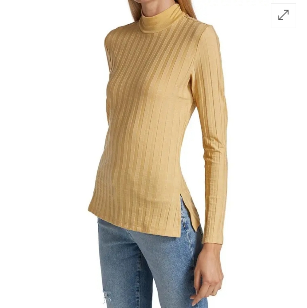 Jonathan Simkhai Janelle Mock Turtleneck, Open Back, Honey, Long Sleeve, Sz XL